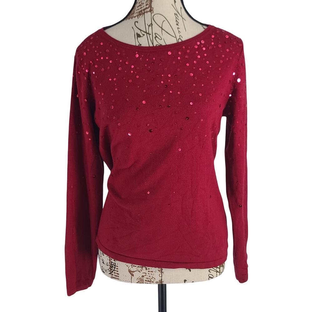Pendleton ladies cashmere sweater red sequins Festive Holiday Size Med‎